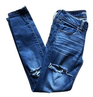 American Eagle Super Super Stretch Distressed Skinny Jeans 00 Short Blue
